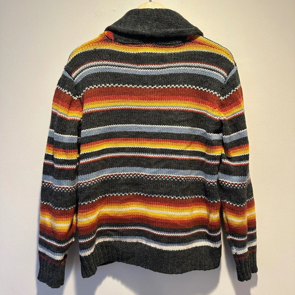 Vintage AntiBallistic Cardigan Sweater Men Large Striped Chunky Knit Grandpacore